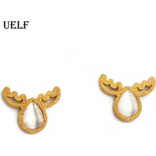 Uelf reindeer Stud Earrings For Women Classic Clear AAA+Cubic Zirconia Gold Color Fashion Jewelry For Girls