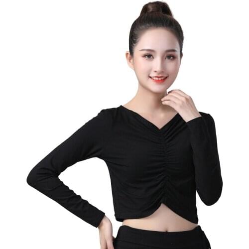 V-neck Latin Clothes Profession Dance Practice Female Adult New Style Drawstring Long-sleeved Tops Sexy Dancing Clothes Shirts