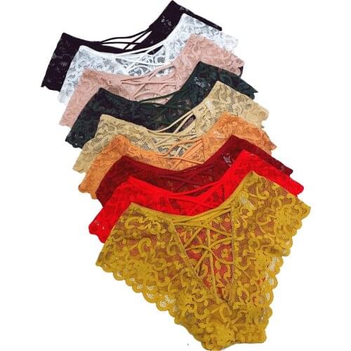 Plus Size Womens See Through Underwear Thong Ladies Sexy Seamless Low Waist Lace Briefs Majtki Koronkowe