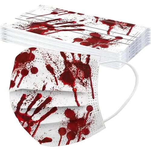 10PCS Halloween Print Adult Three-Layer Disposable Dust-Proof Protective Breathable 3 Layers Mouth Cover Halloween Cospaly Mask
