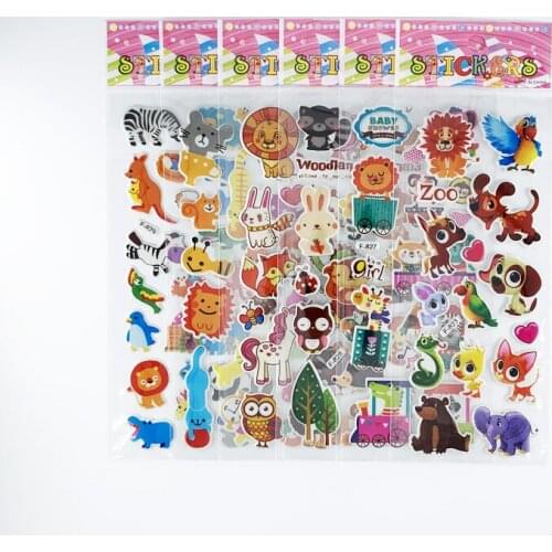 12 Sheets 3D Cartoon Stickers Waterproof Bubble PVC Cute Animal DIY Sticker For Girls Boys Kids Children Gifts