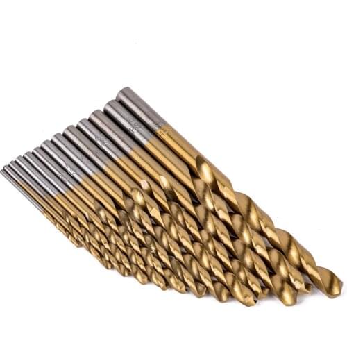 13pcs Titanium Coated Twist Drill Bits High Speed Steel Woodworking Tools Set 1.5/2/2.5/3./3.2/3.5/4/4.5/4.8/5/5.5/6/6.5mm