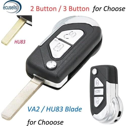 2 / 3 ButtonsModified Flip Remote Key Shell for-Peugeot /-Citroen with battery holder HU83 blade VA2