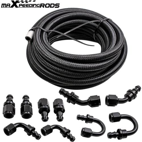 20Feet 6AN Stainless Steel Braided Oil Fuel Hose Line Push Lock Fitting End Kits