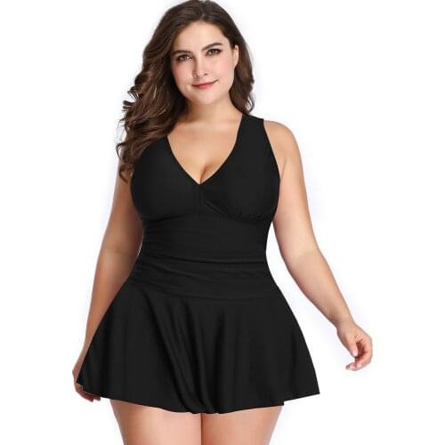 2020 Black Womens Swimsuit Plus Size Tankini Set Swim Skirt Two Piece Bathing Suit Swimming Suit For Women Large Swimwear Dress