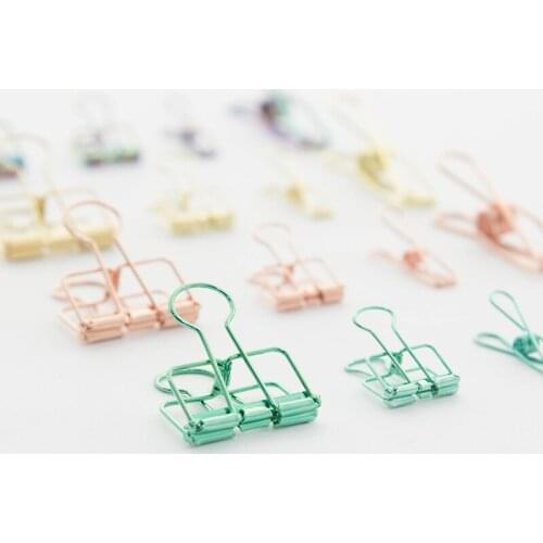 21pcs/set Rose Gold Hollow Metal Paper ClipsPaper Documents Organizer Binder Clip School Office Accessories Stationery