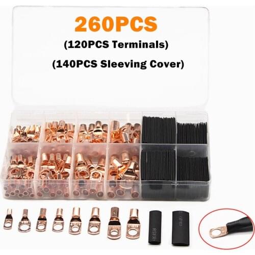 260PCS Assortment Car Auto Copper Ring Lug Terminal Wire Bare Cable Crimp Wire Connectors Set