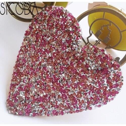 5/7/9cm heart shape hotfix rhinestone motif iron on patches applique for heat transfer clothing shoe bag diy