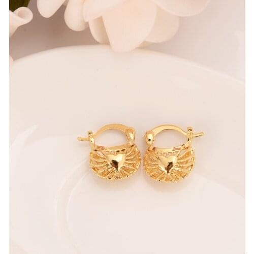 Africa Girls love heart Huggies Hoop Earrings Gold Color Jewellery Aros women jewelry african girls earring wedding bride gift