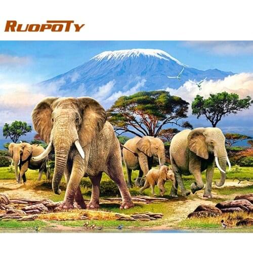 RUOPOTY Full Drill Square Diamond Painting 5D Elephant Family Animals Round Diamond Art Embroidery Rhinestones For Home Decors