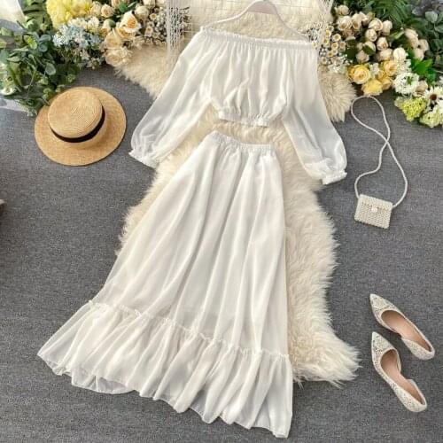 GLAUKE gypsy maxi dress white chiffon blouse with long sleeves short elastic waist summer dress 2020 women holiday clothes Eleg