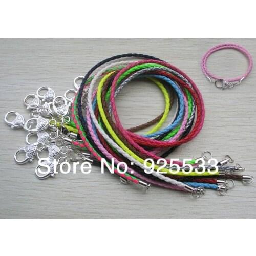 Free shipping 12pcs/lot silver plated heart clasp 33-45cm fashion pu leather jewelry chains European DIY bracelet mix color