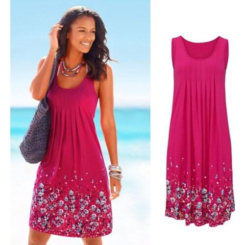 Sleeveless Floral Print Loose Beach Summer Dress Fashion Six Colors Casual Women Dress 2021 Sexy Dress Plus Size S-5XL