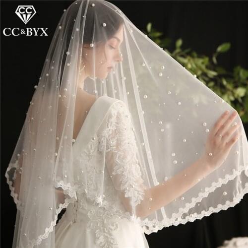 CC Hair Veil With Comb Freshwater Pearls Flower Wedding Accessories for Women Bridal Veils Hairwear White Lvory In Stocks V650
