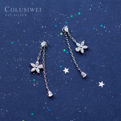 Colusiwei 100% 925 Sterling Silver Dazzling Daisy Cherry Blossoms Flower Dangle Earrings for Women Sterling Silver Jewelry Gift