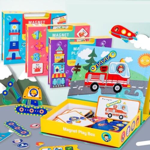Baby Toy Magnet Puzzle 3D Woode Jigsaw Puzzle Traffic Letter and Number Wooden Puzzle Early Educational toys for Children Gift