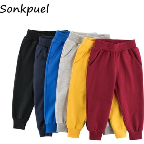 Boys Girls Long Sport Pants Baby Children 100% Cotton High Quality Solid Trousers Spring Autumn Casual Sweatpants Kids Clothes