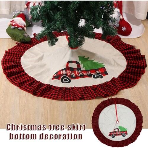 Home Decor Christmas Tree Skirt Foldable Linen Red And Black Plaid Edges Xmas Holiday Decorations Practical Party Supplies