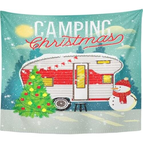 Tapestry Camp Christmas Vintage Travel Trailer in Winter Forest Camper Tapestries Wall Hanging for Living Room Bedroom Dorm