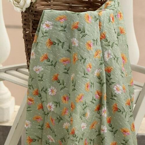 High quality cotton tissu Plant light green bell flower fabric Handmade dress cheongsam shirt dress robe printing patchwork