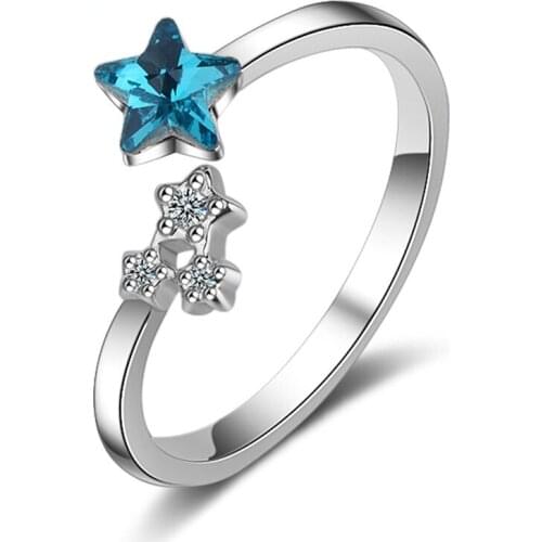 Sparkling Crystal Zircon Star Ring Open Index Finger Ring Elegant Girl Student Ring Casual Party Jewelry Anniversary Gift