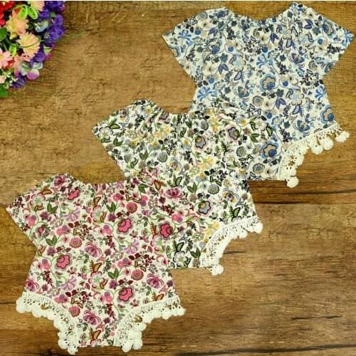Flower printed Princess tassel jumpsuit with balls kids Clothing Set baby girls playsuit Cotton Rompers Photo Props [ICUTEKIDS]