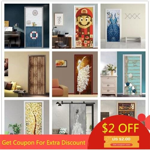 Creative 3D Door Stickers PVC Waterproof Door Renovation Mural Self Adhesive DIY Home Decor Decal 90x200cm/77x200cm Wholesale