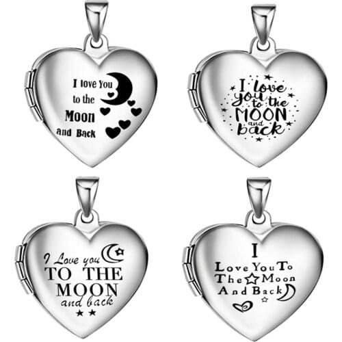 Dropshipping stainless steel Love Heart pictures Locket Necklace, Engraved I Love You to The Moon and Back Photo Lockets pendant