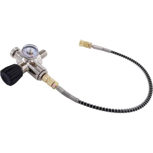 Scuba CO2 Tank Compressed Air DIN Valve Gauge & Fill Station, 300Bar/4500Psi High Pressure, 7/8-14 UNF Male Thread
