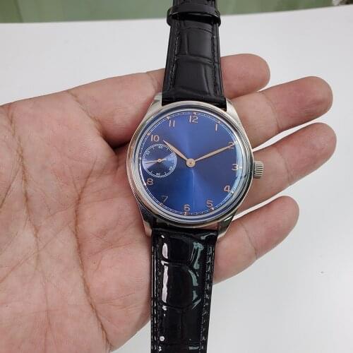 Mechanical Watch Perfect Perspective Back Cover 42mm Manual Movement Mens Blue Dial Stainless Steel Case S05