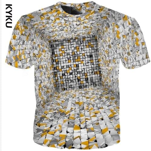 KYKU 3D Dizzy Eyes T shirt Men Women Breathable Short Sleeve Funny Harajuku Streetwear Vertigo Hypnotic Geometric T-shirt