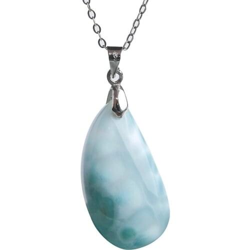 Genuine Blue Water Pattern Natural Stone Pendant Water Drop Bead Crystal Natural Larimar Pendant Suspension 30*16*7mm