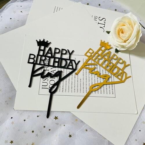 New Acrylic Happy Birthday Cake Toppers Golden Crown Letters Baking Cupcake Toppers for Birthday Party Cake Decorations Supplies