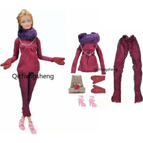 11.5" Dolls Clothes Fashion Winter Outfits For Barbie Doll Accessories Long Sleeve Shirt Pants Gloves Shoes Kids Dollhouse Toys