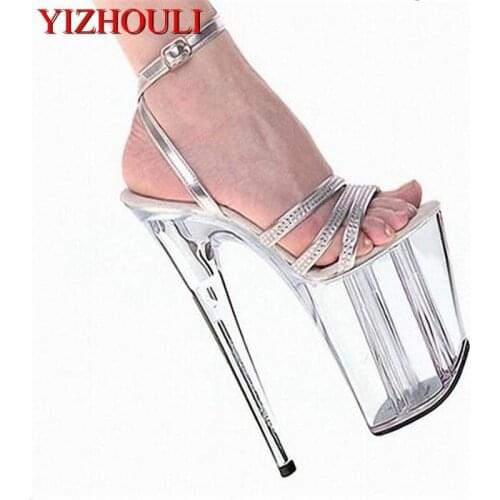 Wholesale womens shoes silver ankle strap wedding shoes platform 20cm high heels sandals 8 inch dress shoes crystal party shoes