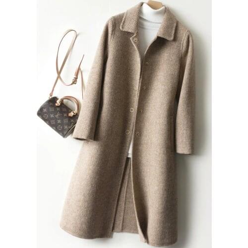 2021 Autumn Winter New Fashion High Quality Women Wool Cashmere Double-Sided Long Woolen Coat Female Casual Wool Jacket Overcoat