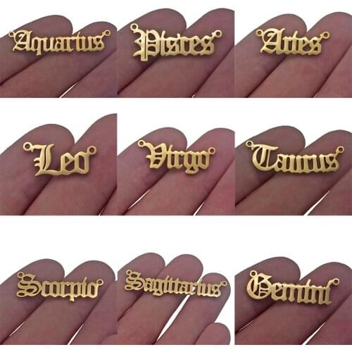 Personalize Jewelry Zodiac Sign Astrology Charms Connector Star 12 Constellation Old English Letter Aries Making Necklaces Gifts