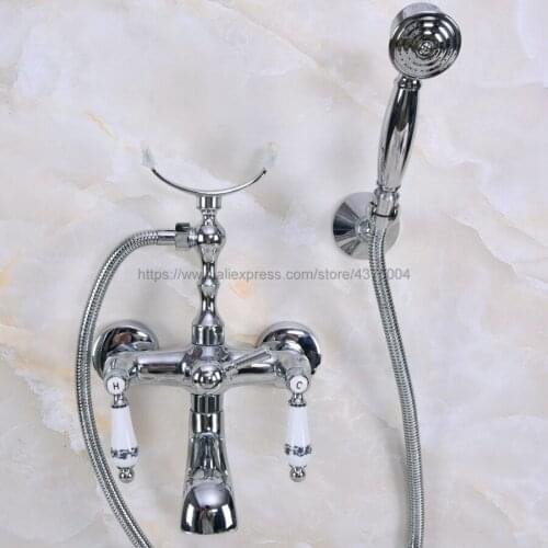 Wall Mounted Polished Chrome Bathtub Faucets Bathroom Basin Mixer Tap With Hand Shower Head Bath & Shower Faucet Nna240