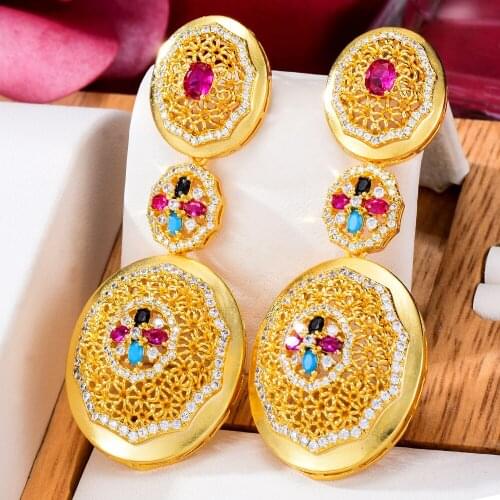 Luxury New Retro Vintage golden Dangle Earrings For Bridal Women Girl Daily Party Fashion Earrings ZIRCON Jewelry High Quality