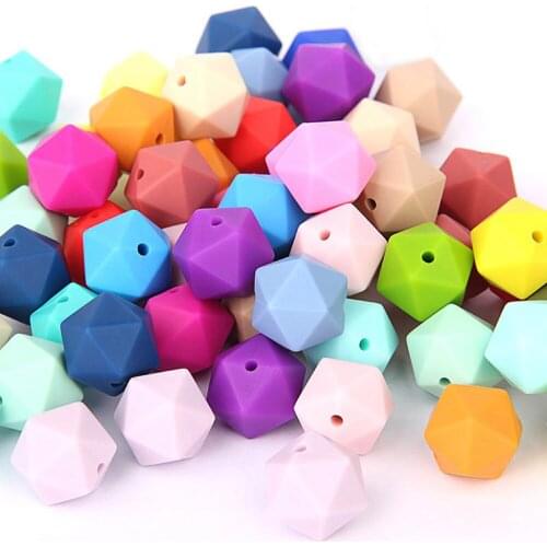 14mm Hexagon Silicone Beads Teether Mix 100pc Food Grade Teether Geometric Octagonal DIY Necklace Bracelet Baby Teething Beads