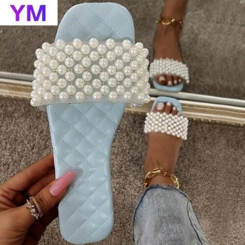 Hot Summer Women Slippers Flats Luxury Shoes Female Casual Blue Beach Sandals Outdoor Flip Flops New Pearl Zapatillas Mujer Casa