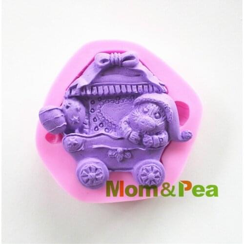 Mom&Pea 0449 Free Shipping Stroller & Baby Bear Silicone Mold Cake Decoration Fondant Cake 3D Mold Food Grade DIY Silicone Mould