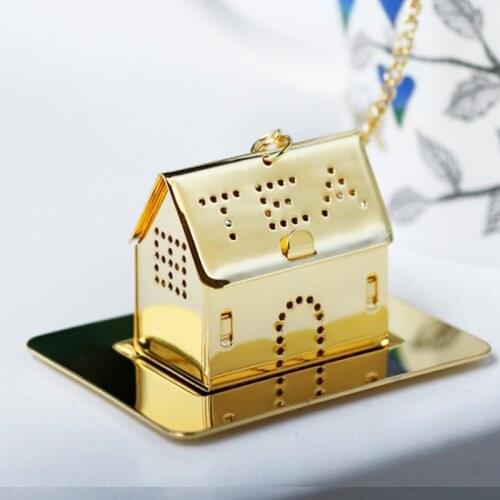 50pcs House Shape Tea Strainer Stainless Steel Tea Infuser Herbal Spice Infuser Filter Leaf Spice Strainer Color Golden
