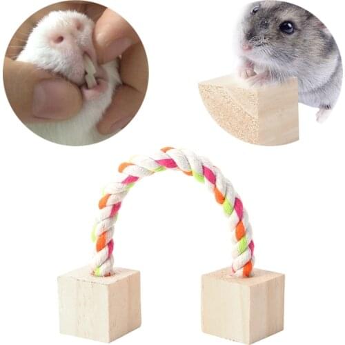Rope Wood Blocks Hamster Chew Toy Mouse Guinea Rat Hedgehog Exercise Play Toys B95B