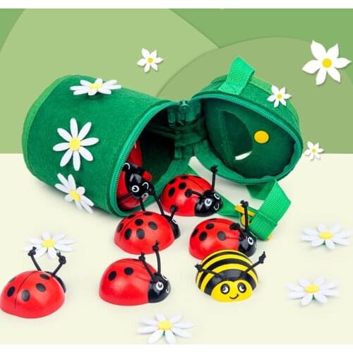 Montessori Counting Beetle Wooden Educational Toys Numbers Learning Counting Ladybird Felt Backpack Childrens Toys