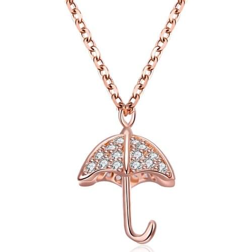 ZEMIOR 925 Sterling Silver Simple Umbrella Pendant Necklaces For Women Shiny Cubic Zirconia Rose Gold Color Necklace Jewelry