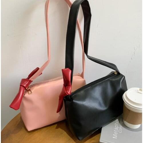 Women Retro Classic Clutch Girls Small Lightweight PU Leather Handbag Shoulder Bags with Bow Knot