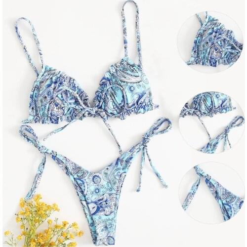 Vintage Swimwear Women 2021 New Fashion Printing Stitching Split Swimsuit Push Up Swimsuit Bandage Brazilian Bathing Suit