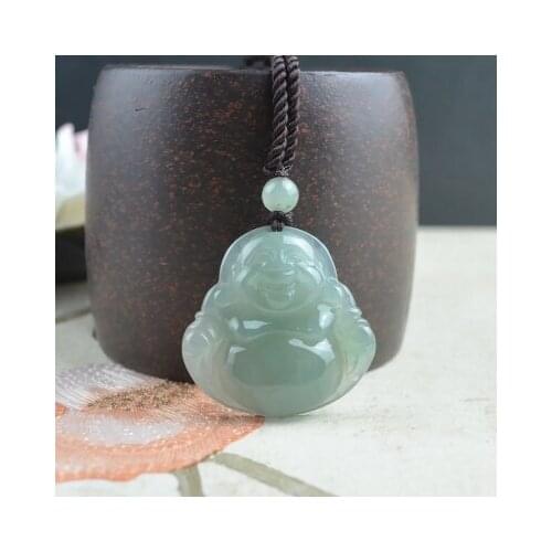 Zheru Jewelry Natural Burmese Jade A Light Color Happy Buddha Pendant Necklace Exquisite Jewelry Gift for Mother to Girlfriend