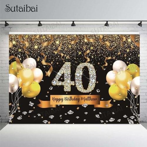 Gold Glitter Happy 40th Birthday Backdrop Diamonds Balloons Photo Background Photography Decoration Supplies Photo Studio Props